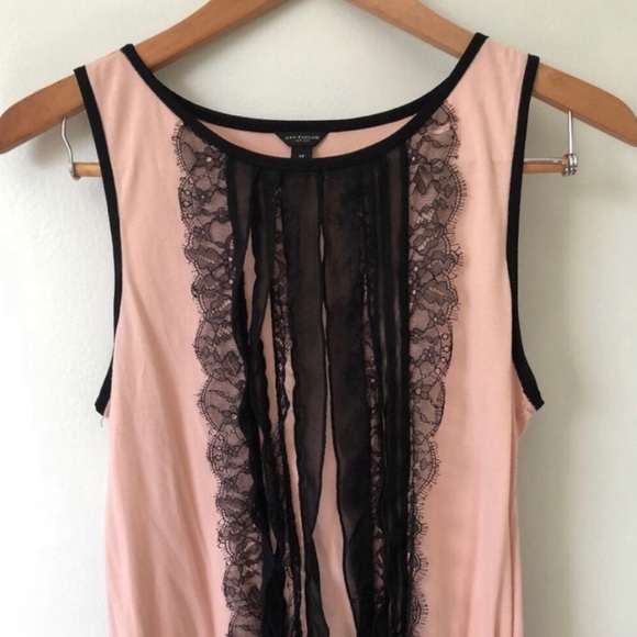 Ann Taylor Tops - Ann Taylor Tank Top Pink with Black Lace
